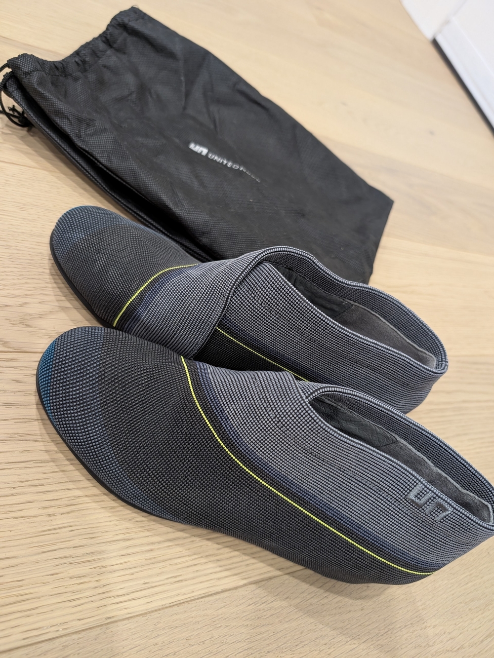 United Nude Black with Yellow-Trim Slip-On Flats